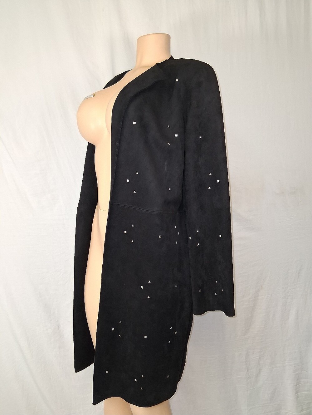 Zara Black Suede Long Trench Coat with Silver Studs - Picture 12 of 17